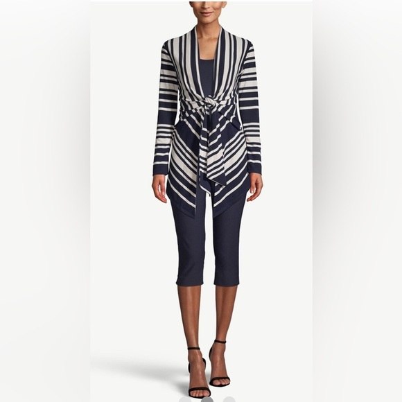 Chico’s NWT Woman’s Everyday Tie Drop Shoulder Striped Cardigan - Picture 3 of 13